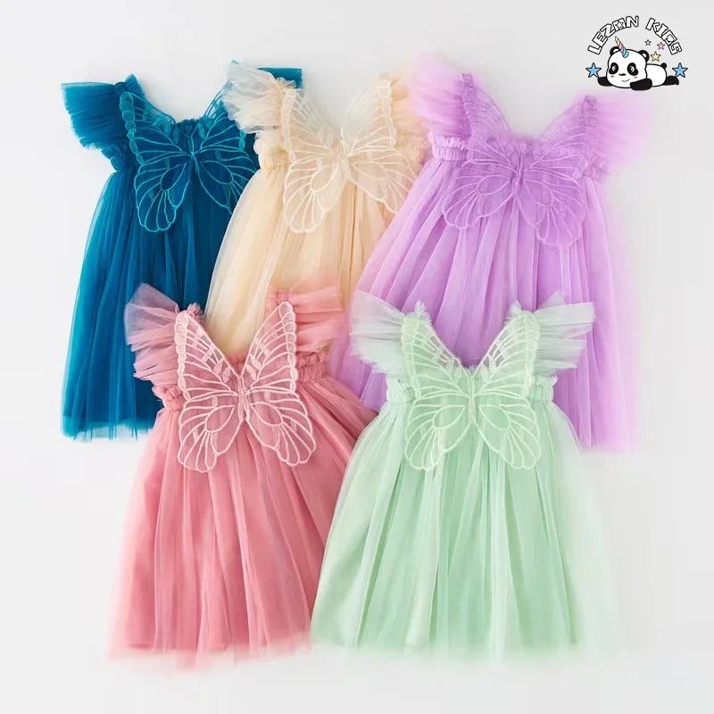 LEZONKIDS - Wholesale Daisy Floral Embroidery Kids Girl Casual Strap Sleeveless Tulle Dresses Summer Baby Girls Tutu Dress